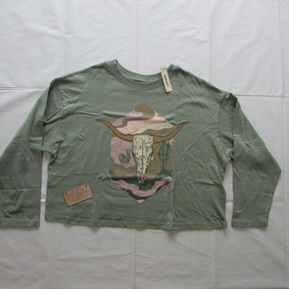 Ariat Women's Long Sleeve Boxy Crop Wanderer Graphic T-Shirt Sea Spray - Picture 2 of 3